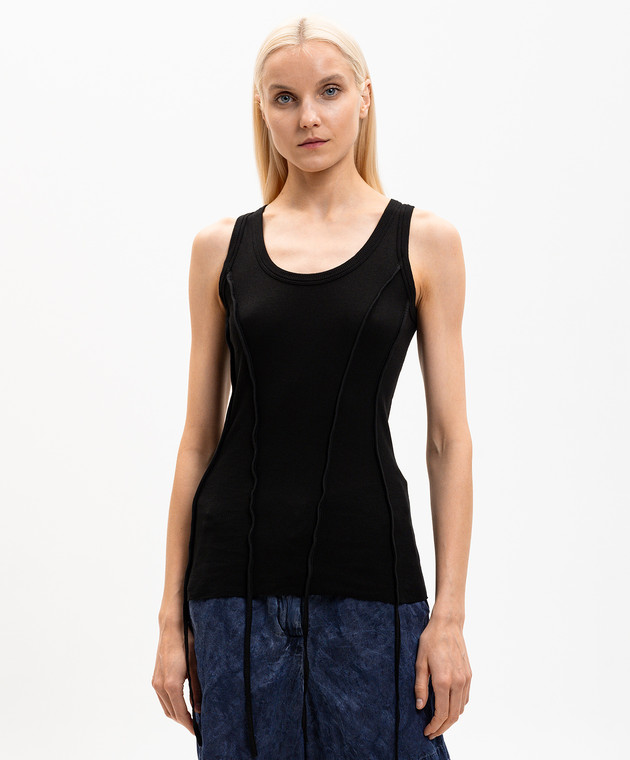 Masnada Черная майка в рубчике с акцентными швами 8092 изображение 3