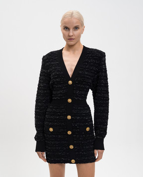 Balmain Чорна твідова сукня з акцентними плечима FF0R8890KJ16