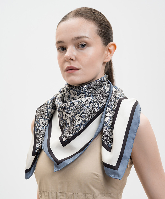Max Mara Weekend Синий платок из шелка в цветочный принт WKAONESTO изображение 2