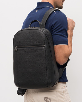 Stefano Ricci Чорний шкіряний рюкзак з фактурним логотипом ND262G9UVD