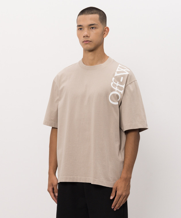 Off-White Бежевая футболка с принтом логотипа 44MAA120F26J010 изображение 3