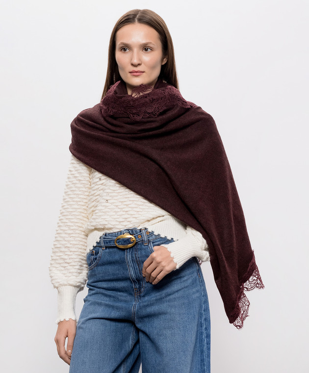 Twinset Бордовый шарф с кружевом 262TO5570 изображение 2