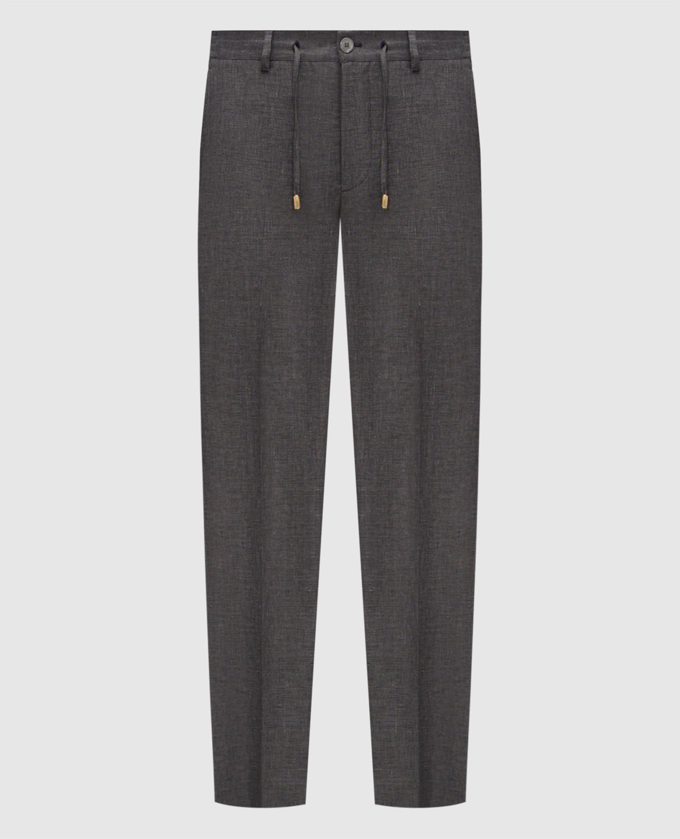 Серые брюки из льна, шерсти и шелка