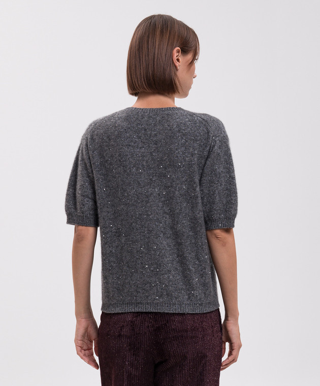 Allude Сірий топ з кашеміру та шовку з паєтками 26577103 зображення 4