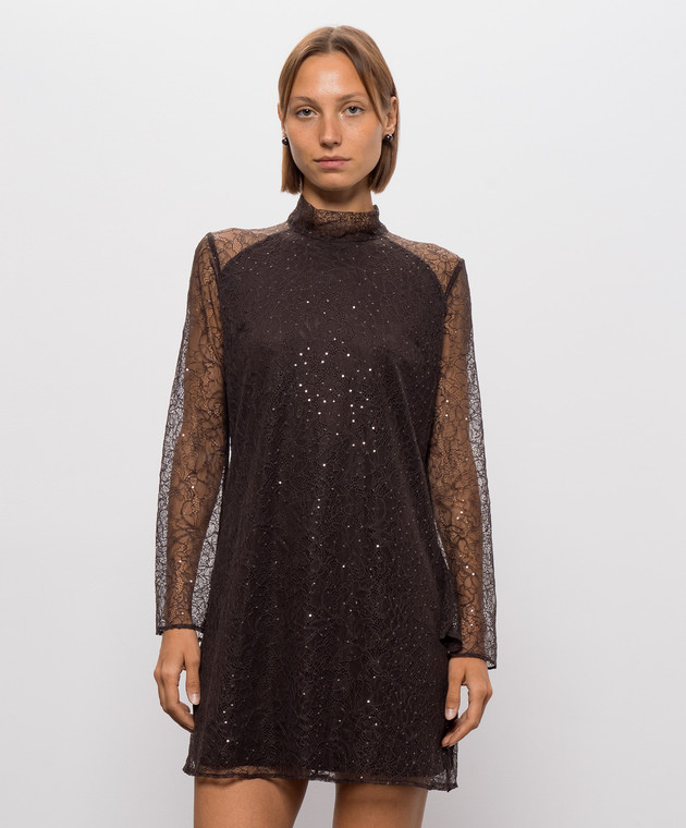 Twinset Коричневое платье с кружевом 262TF2083 изображение 3