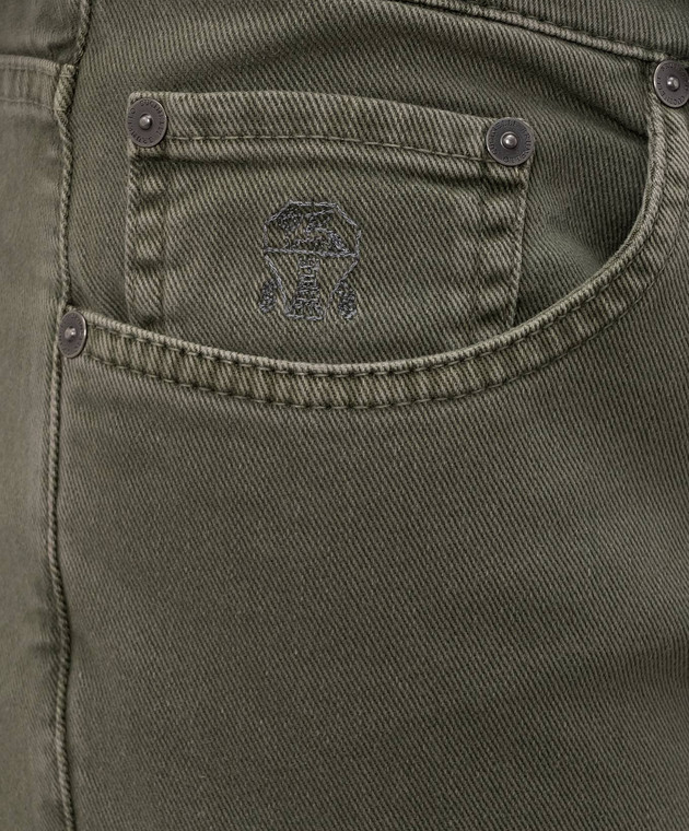 Brunello Cucinelli Джинсы цвета хаки с вышивкой эмблемы M277PB3210 изображение 5