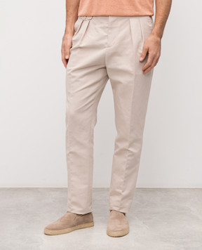 Brunello Cucinelli Бежевые брюки с льном MH253M5030