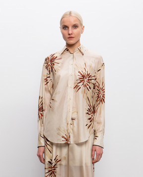 Brunello Cucinelli Бежева блуза із шовку в брендовий принт MQ967RH206