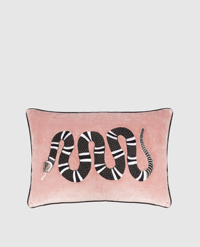 Les Ottomans Розовая декоративная бархатная подушка с шелком EBC70