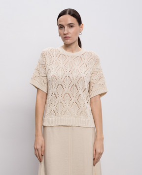 Peserico Бежевый ажурный топ с пайетками A99079F0309110