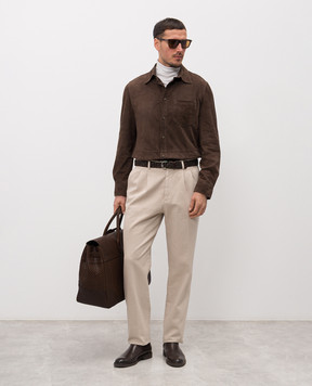 Brunello Cucinelli Коричневая замшевая рубашка MPCFN2039