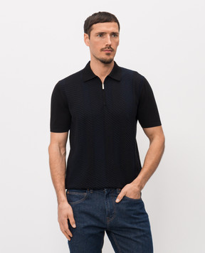 Bertolo Cashmere Чорне поло у візерунок смужка 902541002543