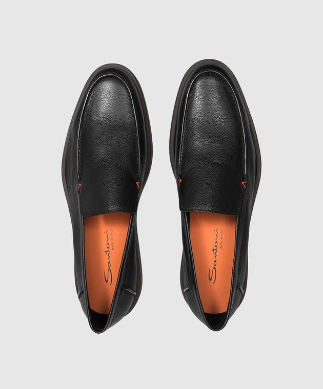 Santoni Чорні шкіряні лофери з фактурним логотипом MGDG17824SMOSWLM зображення 4