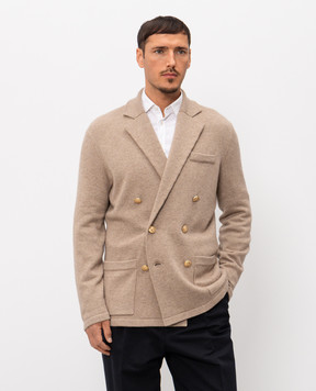 Brunello Cucinelli Бежевий двобортний кардиган з кашеміру в стилі піджака M22706906