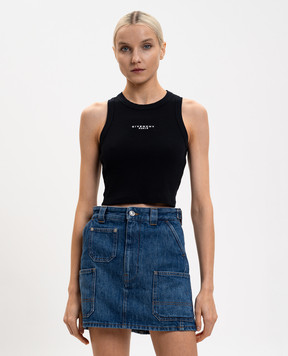 Givenchy Чорний топ в рубчик з логотипом BW70FNP7BR