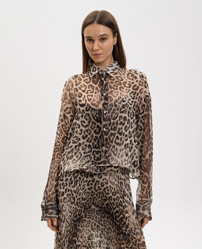 Ermanno Scervino Бежевая блуза из шелка в анималистичный принт D482K385CSYEO