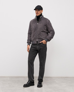 Enrico Mandelli Серая замшевая куртка с вышивкой логотипа 2T102A7405