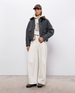Brunello Cucinelli Серый пуховик из шерсти и кашемира MB1623800