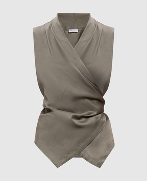 Brunello Cucinelli Блуза цвета хаки на запах из шелка MB179EG906