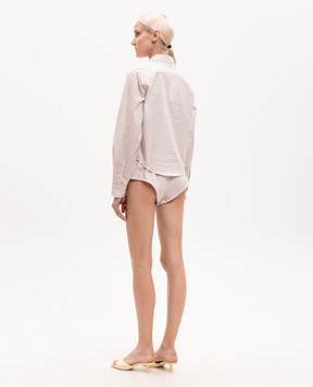 Dore & Rose Бежева піжама в клітинку з вишивкою логотипа COTTONPOPLINSHORTSET