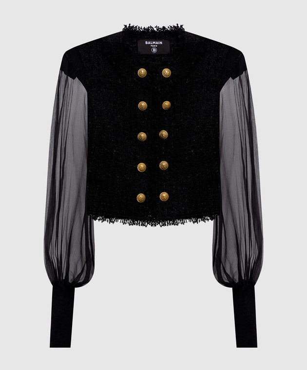 Balmain Черный укороченный твидовый жакет HF1SK911MI74