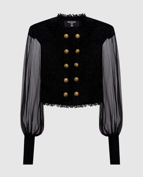 Balmain Черный укороченный твидовый жакет HF1SK911MI74