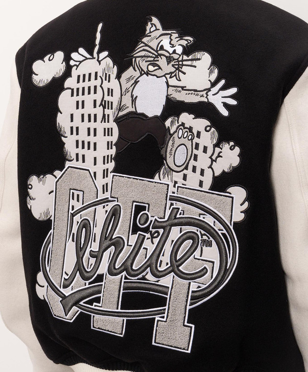 Off-White Чорний бомбер Cat Off Varsity з вовною 44MEH053F26F001 зображення 5