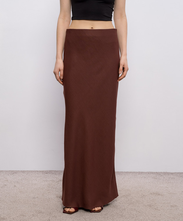 Brunello Cucinelli Коричнева спідниця максі з льоном MH126G3396 зображення 3