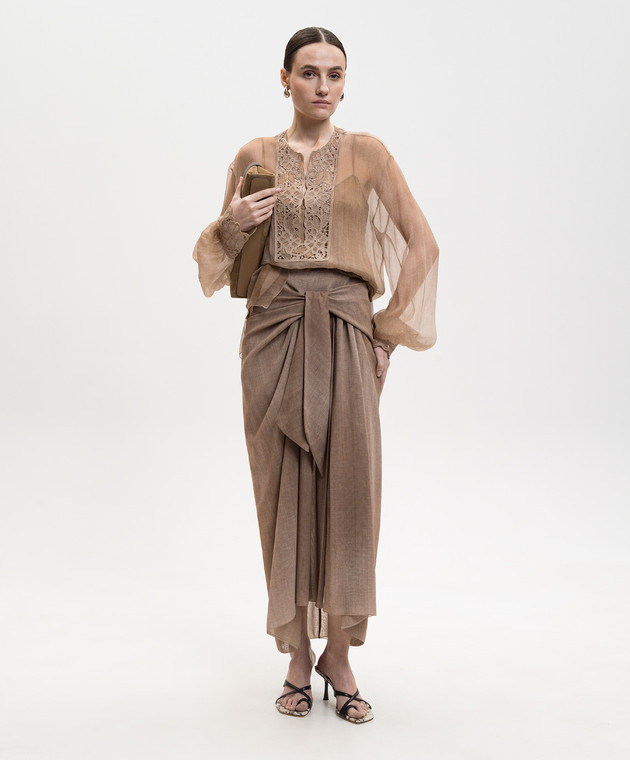 Ermanno Scervino Коричнева блуза із шовку D482K766CSRFWB зображення 2