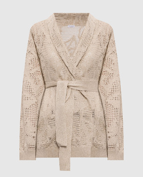 Brunello Cucinelli Бежевый ажурный кардиган на запах из льна MDT771006