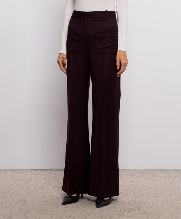 Victoria Beckham Бордовые штаны клеш Alina из шерсти 1226WTR005115S изображение 3