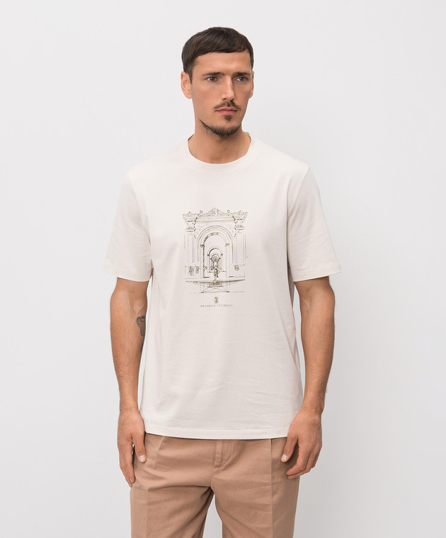 Brunello Cucinelli Футболка цвета айвори в принт M0B138521P изображение 3