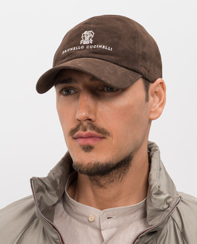 Brunello Cucinelli Коричнева замшева кепка з вишивкою логотипа MPCLF9850