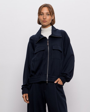 Brunello Cucinelli Синяя спортивная куртка с шелком MP828B2B06