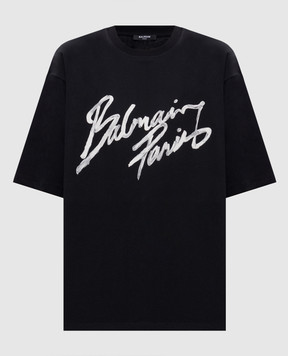 Balmain Черная футболка с принтом логотипа GF1EG110BD41