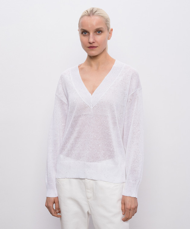 Brunello Cucinelli Білий пуловер з льону MDT746412 зображення 3