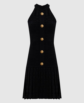 Balmain Чорна сукня міні з плісуванням GF1R3375KJ36