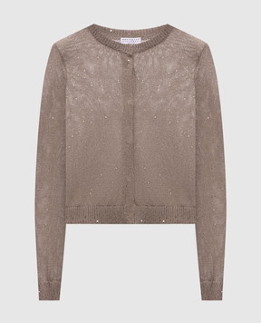 Brunello Cucinelli Сірий кардиган з льону і шовку з паєтками M10550216