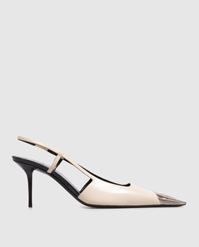 Saint Laurent Кожаные слингбеки JEANNE цвета айвори 869550AAFGC