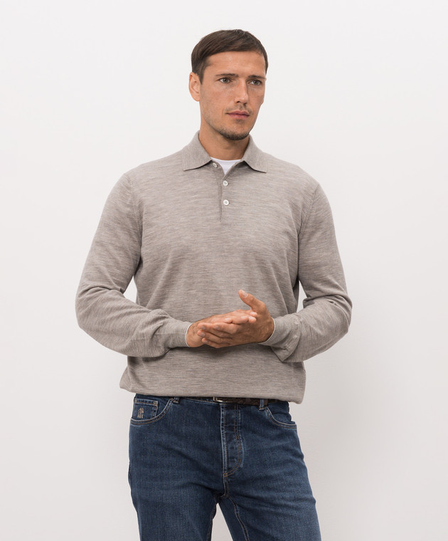 Brunello Cucinelli Меланжевое поло серого цвета из шерсти и кашемира M2400295 изображение 3