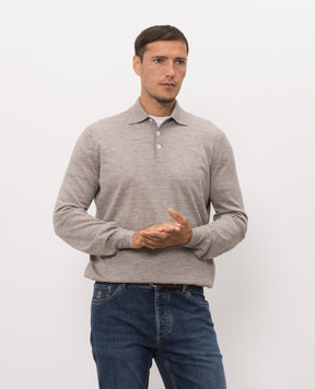 Brunello Cucinelli Меланжевое поло серого цвета из шерсти и кашемира M2400295