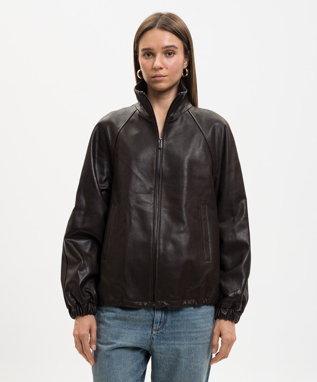 Babe Pay Pls Коричневая кожаная куртка 2602AMAZON изображение 3