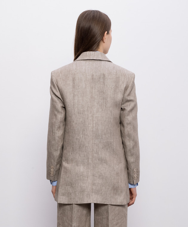 Max Mara Коричневый жакет из льна в узор MXMOLIMPIA1 изображение 4