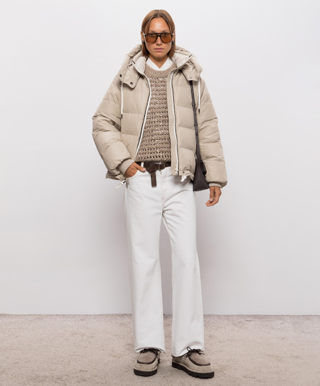 Brunello Cucinelli Бежевый стеганый пуховик с цепочкой мониль MH5257216 изображение 2