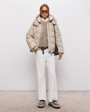 Brunello Cucinelli Бежевий стьобаний пуховик з ланцюжком моніль MH5257216