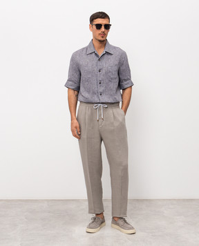 Brunello Cucinelli Сіра сорочка з льону прямого крою MM6840619