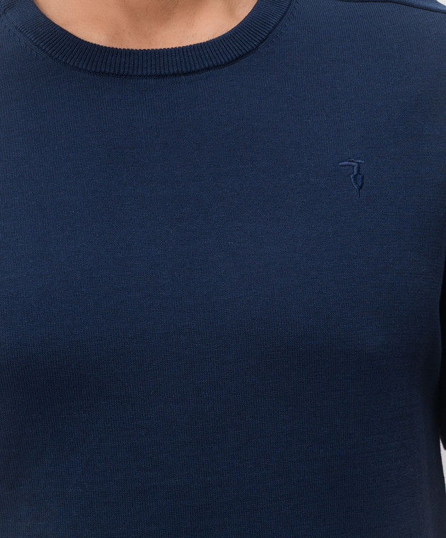 Trussardi Синяя футболка с шелком с вышивкой эмблемы M0618000066NMK617K00 изображение 5