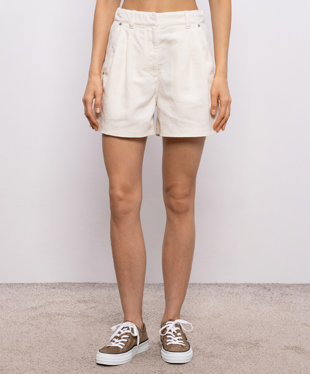 Brunello Cucinelli Джинсові шорти кольору айворі з льоном ML996P5761 зображення 3