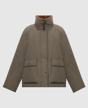 Brunello Cucinelli Пуховая куртка цвета хаки с мехом MH5253658