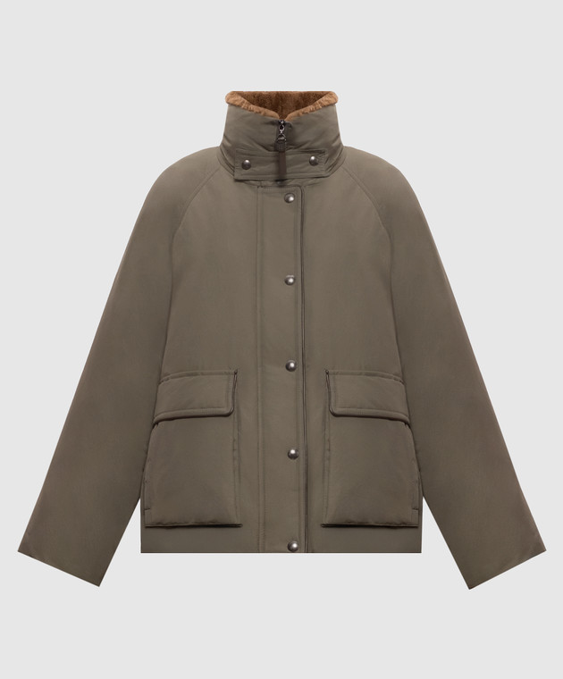 Brunello Cucinelli Пуховая куртка цвета хаки с мехом MH5253658